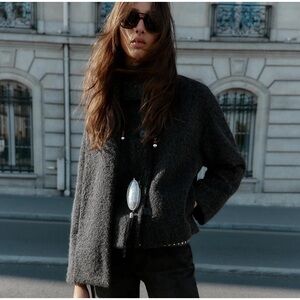 New Zara short coat with Bouclé scarf in dark gray - medium